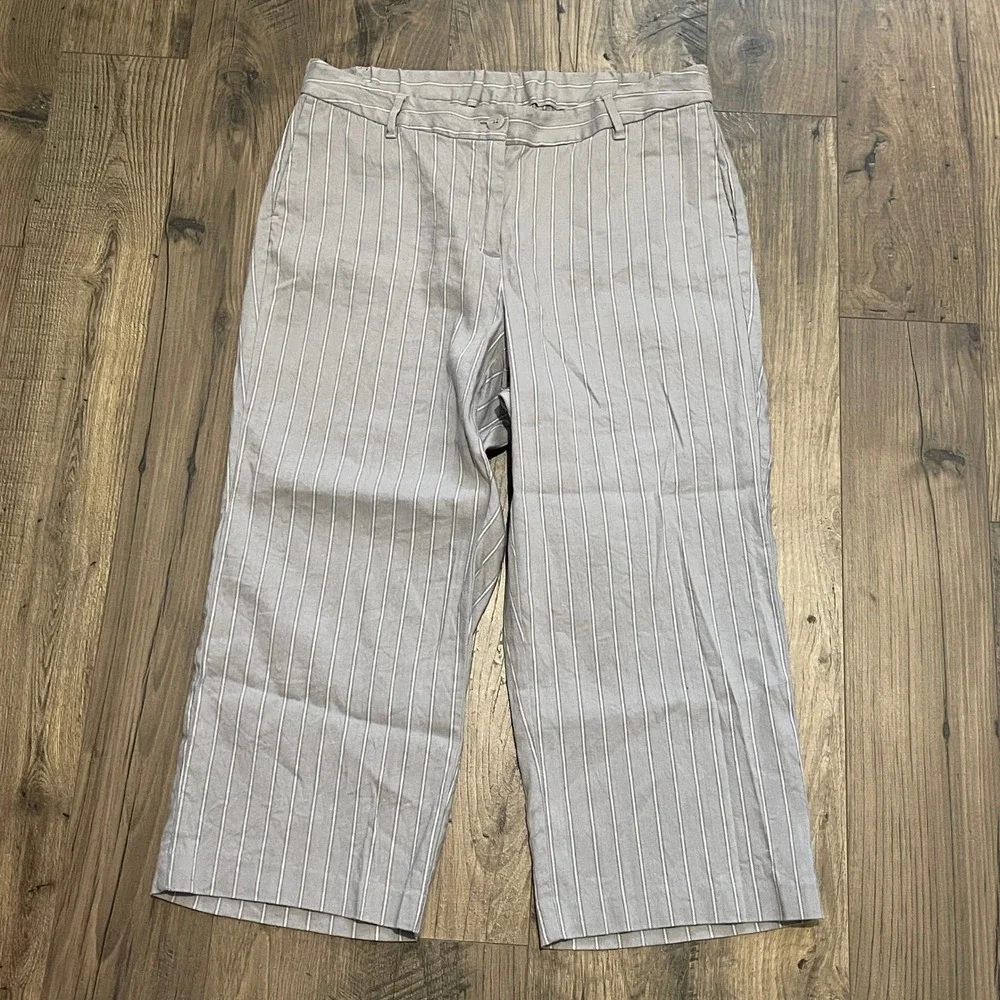 J.Jill Grey White Striped Linen Blend Wide Leg Crop Pants 16 Petite WPT218712